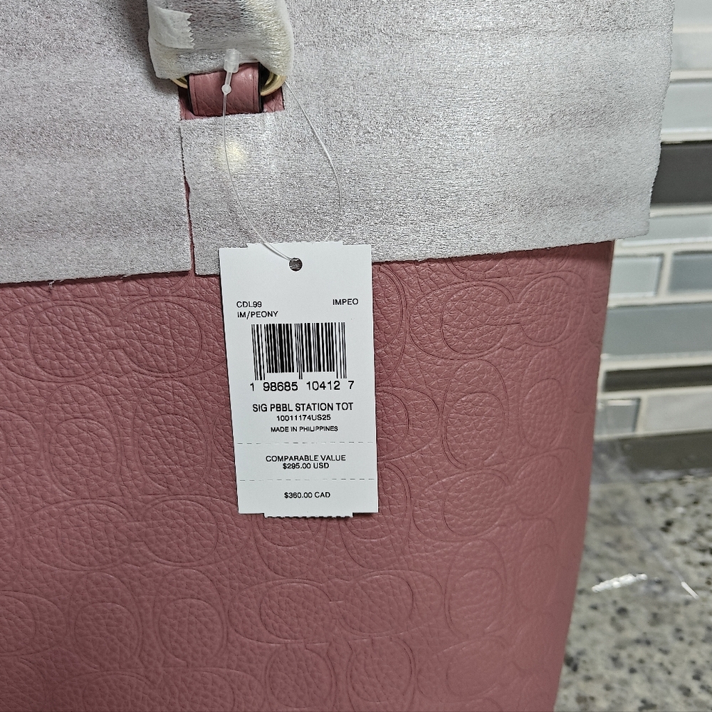 Coach Station Tote Bag In Signature Leather (Mauve pink) - Picture 4 of 11
